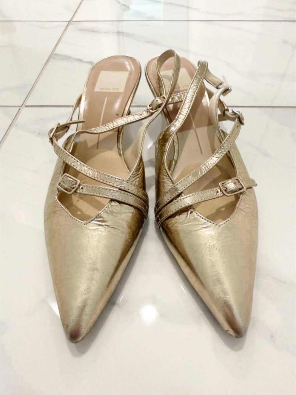 DV by Dolce Vita PAMLA GOLD FLATS DISTRESSED LEATHER 7 - Picture 3 of 10